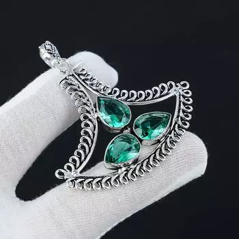 Зеленый апатит, драгоценный камень, драгоценный камень высшего качества, подвеска ручной работы, подвеска из стерлингового серебра 925 пробы, антикварная подвеска, подвеска из трех камней для подарков 2.36 зелёный