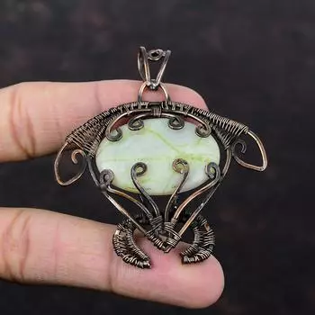 Зеленый арагонитовый кулон, кулон в медной проволоке, кулон с драгоценным камнем, ювелирные изделия ручной работы, кулон в виде черепахи, медные украшения для подарка