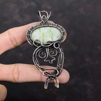 Зеленый арагонитовый кулон, медная проволока, кулон, кулон с драгоценным камнем, ювелирные изделия ручной работы, женский кулон, медный ювелирный подарок для нее