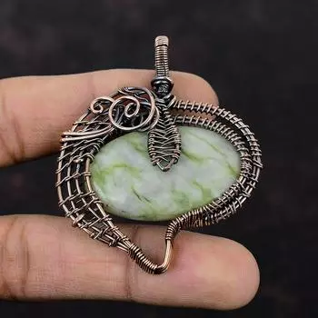 Зеленый арагонитовый кулон, обернутый медной проволокой, кулон из натурального драгоценного камня, стильное ювелирное изделие ручной работы, обернутое медной проволокой, подарок для нее