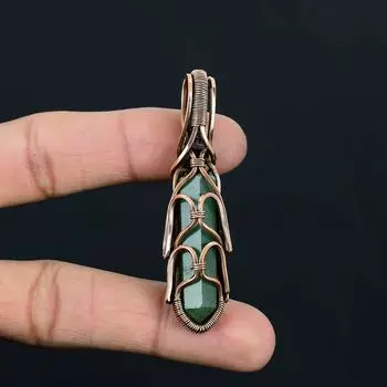 Зеленый авантюрин, драгоценный камень, кулон ручной работы из чистой медной проволоки, ювелирный кулон для женщин 2.56 Inches зелёный