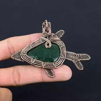 Зеленый авантюрин, драгоценный камень, подвеска ручной работы из чистой медной проволоки, обернутая ювелирными изделиями 2.56 Inches зелёный