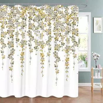 Зеленый эвкалиптовый занавес для душа Акварельный бирюзовый растительный лист Занавески для душа в ванной Ботанический цветок Цветочные украшения для ванной комнаты 90x180cm-35x70in