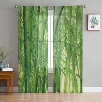 Зеленый бамбуковый лес оконная обработка тюль современные прозрачные шторы для кухни гостиной спальни шторы украшения W135 x H114cm