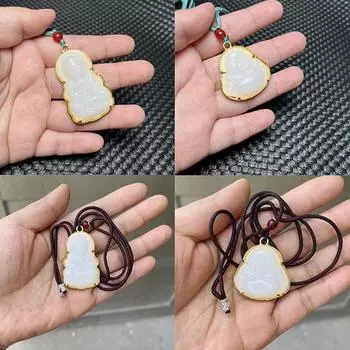 Зеленый Белый Будда Ожерелье Для Женщин Изысканный Китайский Стиль Майтрейя Будда Ожерелье Подвеска Женский Амулет Индуизм Подарки A8