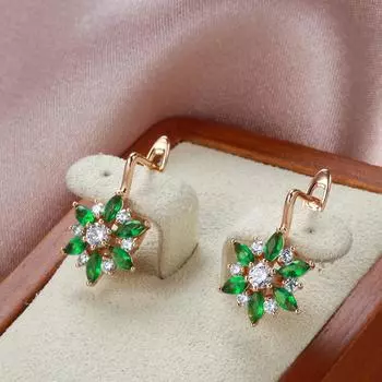 Зеленый Белый Циркон Цветок Висячие Серьги Женщины Темперамент Партии Ювелирных Изделий зелёный