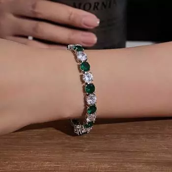 Зеленый Белый Круглый Модный Милый Изысканный Цирконий Браслеты Браслет Для Женщин зелёный/белый