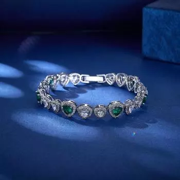 Зеленый Белый Сердце Циркон Щепка Покрынный Сердце Браслет Пользовательские Модные Ювелирные Браслеты белый/зелёный