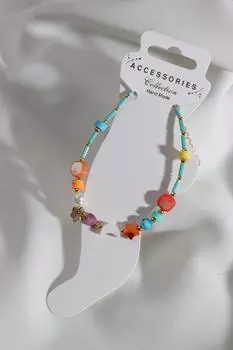 Зеленый бисерный кулон-бабочка с разноцветным браслетом