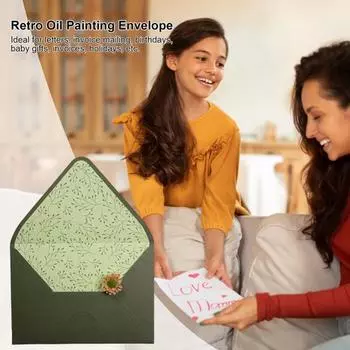 Зеленый бизнес-конверт авокадо, стандартный конверт с самоклеющейся печатью, специальный бумажный материал, конверт с декоративной масляной живописью 2