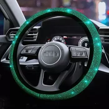 Зеленый блестящий автомобильный комплект аксессуаров, чехол на руль, чехол на рычаг переключения передач, чехол на рычаг ручного тормоза для женщин, украшение интерьера