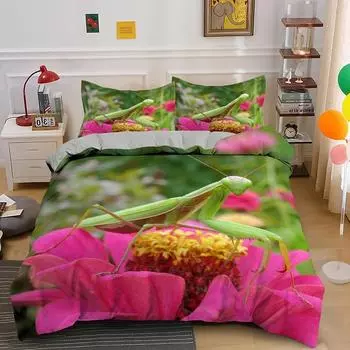 Зеленый богомол пододеяльник King Queen Size комплект постельного белья с изображением насекомых для детей подростков взрослых дикая природа пододеяльник наволочка 70x133cm 2pcs