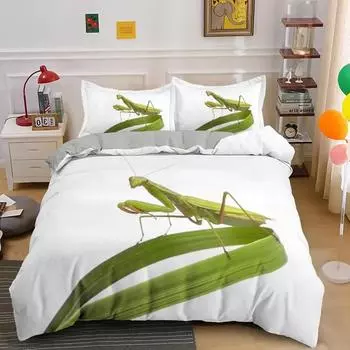 Зеленый богомол пододеяльник King Queen Size комплект постельного белья с изображением насекомых для детей подростков взрослых дикая природа пододеяльник наволочка EU single(135x200cm)