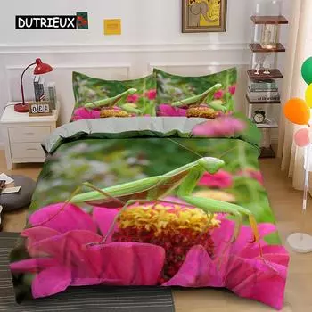 Зеленый богомол пододеяльник King Queen Size комплект постельного белья с изображением насекомых для детей подростков взрослых дикая природа пододеяльник наволочка US Queen(228x228cm)