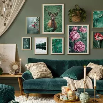 Зеленый ботанический плакат с принтом в скандинавском стиле, эстетический цветок, растение, пейзаж, художественная роспись, настенная картина для гостиной A4 21x30cm No Frame