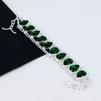 Зеленый браслет с апатитом Зеленый драгоценный камень с апатитом Браслет ручной работы из стерлингового серебра 925 пробы Зеленый браслет с апатитом для подарка Браслет унисекс для нее 8 зелёный