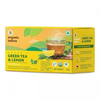 Зеленый чай Ассам с Лимоном (20 пак, 2 г), Organic Green Tea & Lemon, Organic Tattva