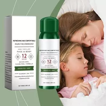 Зеленый чай без ДЭТА + мята, репелленты от насекомых с пикаридином - 12 часов, быстросохнущий спрей от комаров с зеленым чаем 100 мл One Size