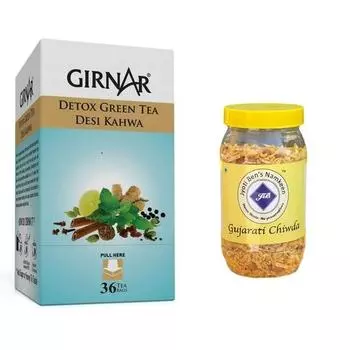 Зеленый чай Girnar Detox (36 чайных пакетиков) + Намкин Чиуда Джиоти Бена 250 г