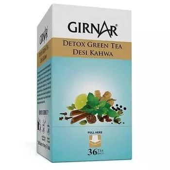Зеленый чай Girnar Detox - Desi Kahwa | 36 чайных пакетиков в каждой упаковке | Упаковка из 2 штук + зеленый Ilayachi 25 г