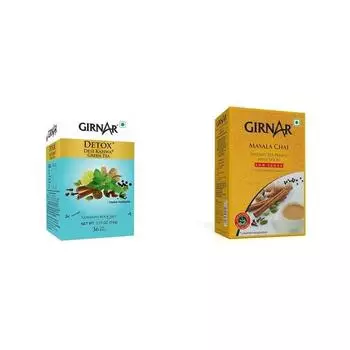 Зеленый чай Girnar Kahwa Detox 36 пакетиков + растворимый чайный премикс Girnar Masala 10 пакетиков + Elaichi 25 г