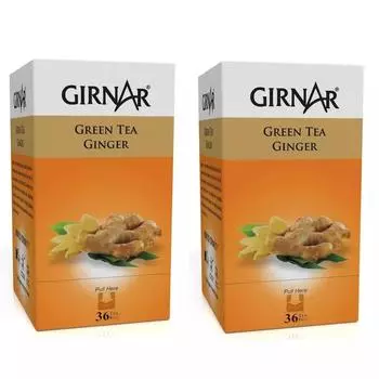 Зеленый чай Гирнар с натуральным вкусом имбиря (36 чайных пакетиков, упаковка по 2 шт.)