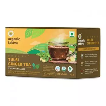 Зеленый чай с Имбирем и Тулси (20 пак, 2 г), Organic Tulsi Ginger Tea, Organic Tattva
