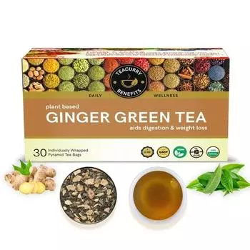 Зеленый чай с имбирем TEACURRY - 30 пакетиков | Помогает при остеоартрите, расстройстве желудка, регулирует уровень сахара