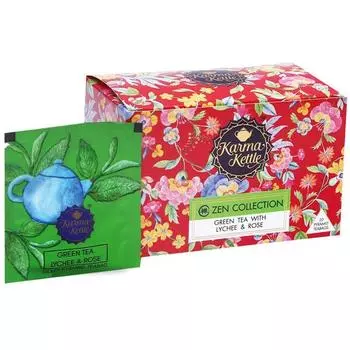 Зеленый чай с Личи и Розой (20 пак, 2 г), Green Tea with Lychee & Rose, Karma Kettle