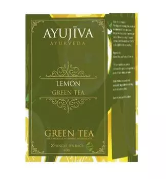 Зеленый чай с Лимоном (20 пак, 40 г), Green Tea with Lemon 20 Bags, Ayujiva Ayurveda