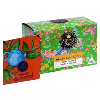 Зеленый чай с Персиком и Жасмином (20 пак, 2 г), Green Tea with Peach & Jasmine, Karma Kettl