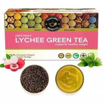 Зеленый чай TEACURRY со вкусом личи (Упаковка на 1 месяц, 30 чайных пакетиков) - Органический зеленый чай с личи | Богат витаминами и минералами | Изготовлен из натуральных ингредиентов
