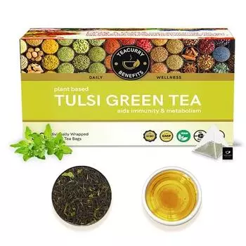 Зеленый чай Tulsi Green Tea от TEACURRY - 30 пакетиков зеленого чая Tulsi | Зеленый чай Tulsi способствует снижению веса, предотвращает респираторные заболевания, борется со стрессом