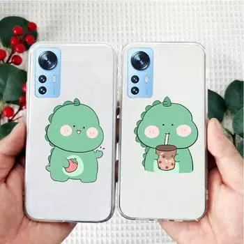 Зеленый чехол для телефона с изображением маленьких динозавров для Xiaomi 12 10 11 Redmi 10X 9T Note 10S 9 8 Pro, прозрачный чехол Redmi 8