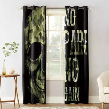 Зеленый Череп Камуфляж Искусство Спальня Кухня Окна Шторы Шторы Для Гостиной Декоративные Предметы 135W x 60H(cm)