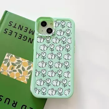 Зеленый цветок кролик милый кролик мультфильм Ins чехол для телефона для Iphone 14 Pro Max Plus 11 12 13 Promax X Xsmax Xr мягкий силиконовый чехол for iphone x xs