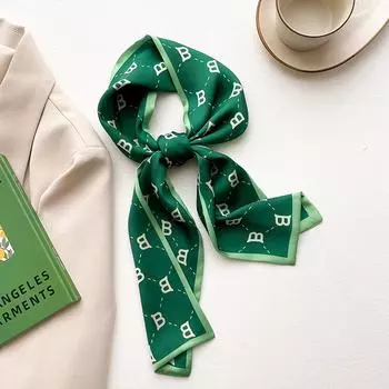 Зеленый длинный искусственный шелковый шарф, пояс для волос с рубашкой, офисный женский пояс для волос бежевый/зелёный