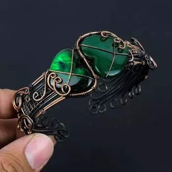 Зеленый флэш-лабрадорит, драгоценный камень, чистая медная проволока, завернутая в манжеты/браслет ручной работы, ювелирные изделия Adjustable зелёный