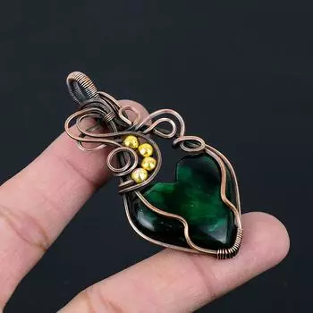 Зеленый флэш-лабрадорит, драгоценный камень, чистая медная проволока, обернутая подвеской ручной работы, ювелирное изделие для подарка 2.83 Inches зелёный