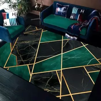 Зеленый геометрический ковер для гостиной, дивана, стола, боковой мраморный ковер, золотистая линия, спальня, декоративные ковры, гостиная, кабинет, декоративный коврик, нескользящий 60x90cm door mat