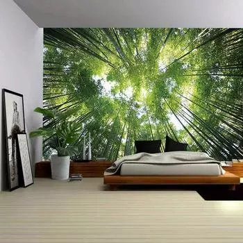 Зеленый гобелен из натурального леса, художественная подвесная ткань для гостиной, настенная роспись, настенная ткань для спальни 95*73