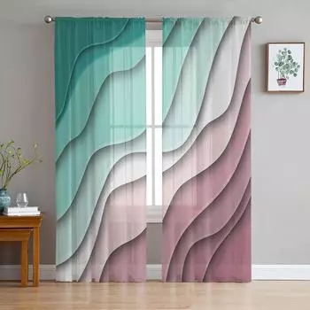 Зеленый градиент темно-красный современные геометрические прозрачные шторы для гостиной, украшения оконных штор, кухонных штор из тюля и вуали W135 x H115cm x1