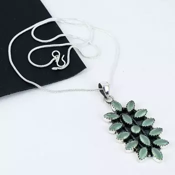 Зеленый халцедон драгоценный камень ручной работы из стерлингового серебра 925 пробы гальванопластика цветок ожерелье, зеленый халцедон серебро для жены унисекс кулон праздничный наряд подарки 20 зелёный