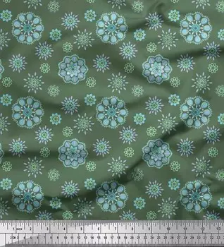 Зеленый хлопковый батист Soimoi, ткань с художественным цветочным принтом Мандалы, 1 метр, 42 дюйма 42 Inch Wide - Cotton Cambric зелёный