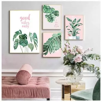 Зеленый и розовый фон постер свежий скандинавский стиль настенная живопись на холсте Hd печать на стене гостиной 21cm30cm NoFrame
