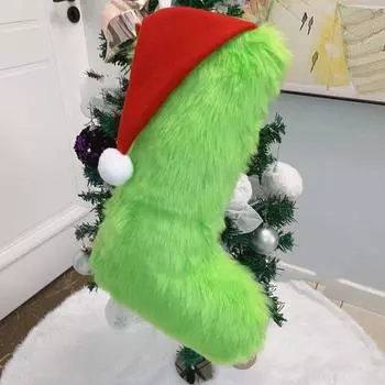 Зеленый искусственный рождественский чулок Рождественское украшение зелёный