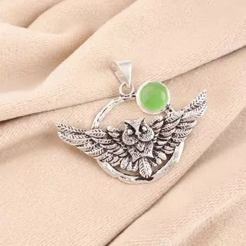 Зеленый камень Кошачий глаз Ювелирные изделия из серебра 925 пробы Подвеска ручной работы 1,48 CP-17-42