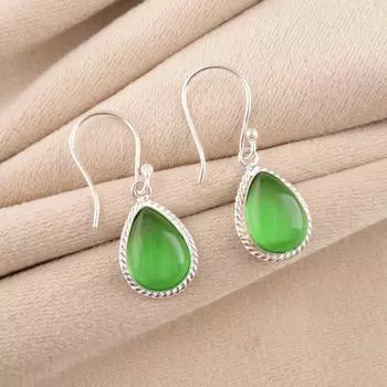 Зеленый камень Кошачий глаз Ювелирные изделия из серебра 925 пробы Легкие серьги 1.40 EE-9-43