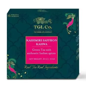 Зеленый Кашмирский Кахва чай (16 пак, 2 г), Kashmiri Saffron Kahwa Green Tea, TGL Co.