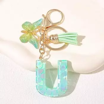 Зеленый кисточка бабочка 26 букв брелок в форме сердца блестки заполненный смолой алфавит брелок для женщин автомобиль сумочка кулон